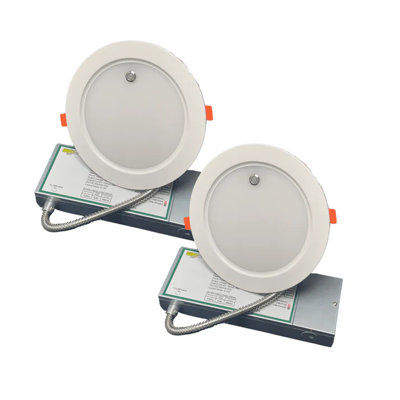 Spot encastré à DEL extra-plat E2 Lighting avec batterie de secours | Lot de 2 | 15 cm | 16 W | Intensité variable | Température de couleur réglable sur 5 couches | E2-DL-SLIM-6IN-16W-27/30/35/40/50K-E-G2-2P