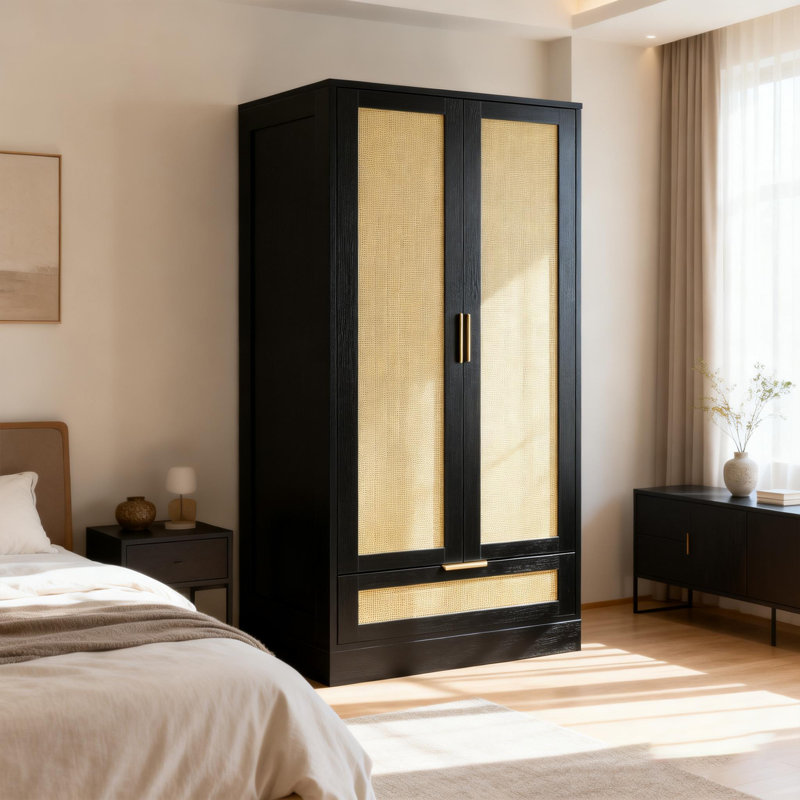 Wardrobe, Black, 2 door + 1 drawer
