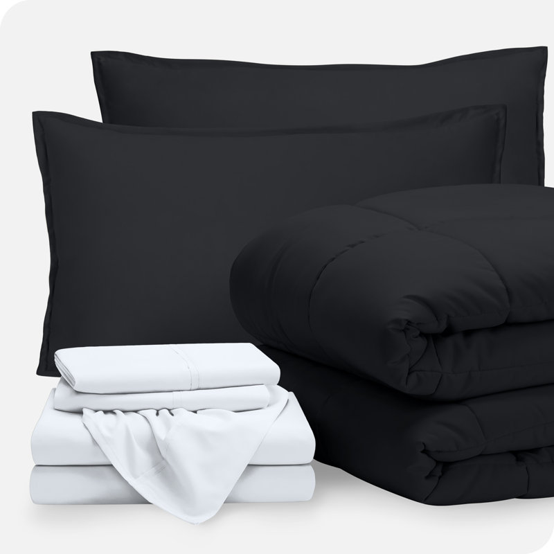 Microfiber Bed-In-A-Bag, Black/White, California King Comforter + 6 Additional Pieces