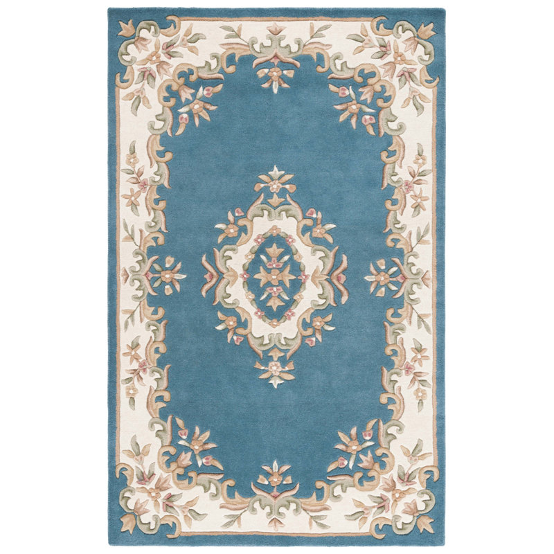 Albreda Tufted Wool/Cotton Performance Oriental Rug in Blue/Ivory, Runner 2'3" x 8'