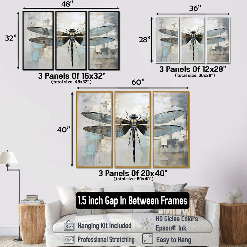 «Dragonfly Delight IV», ensemble d'art sur toile, H 40 po x l 60 po, Cadre flottant brun
