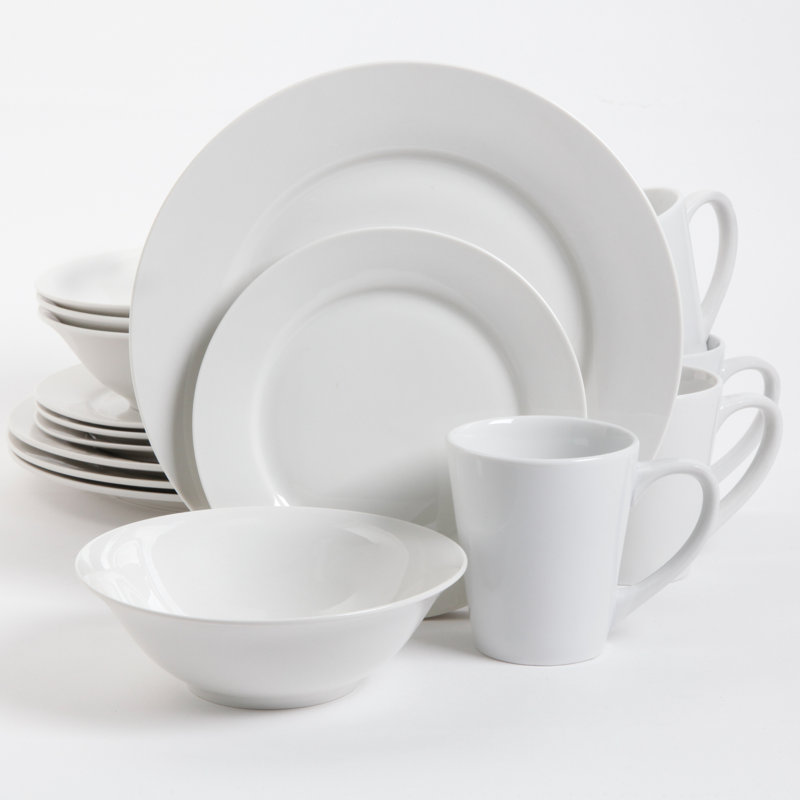 Service de table 16 pièces Gibson Home Noble Court, blanc, forme de jante