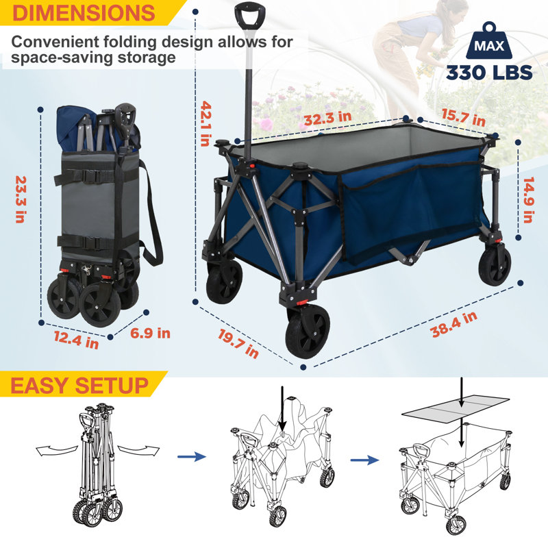 Chariot pliant robuste et pliable, Bleu foncé