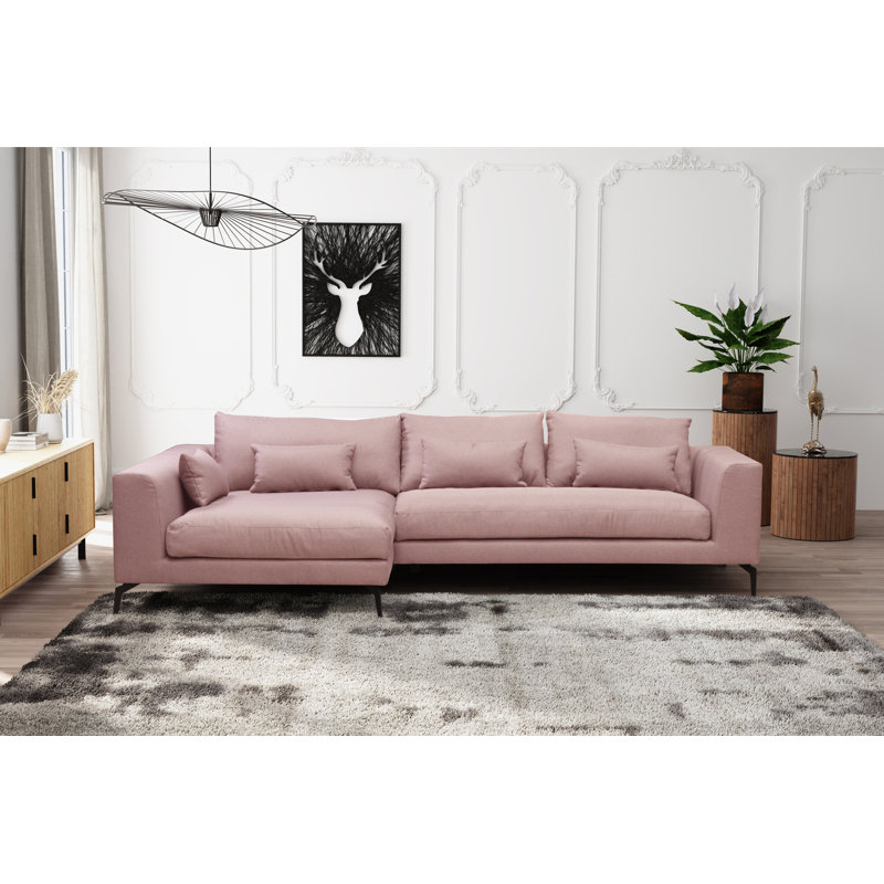 Canapé d'angle Cahoe, Orienté à droite, Rose poudré, polyester