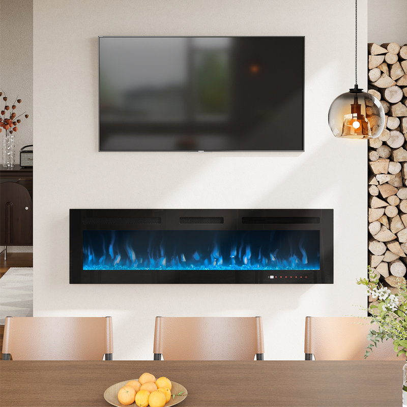 Foyer électrique encastré et mural Acoidan, H 16,9 po x l 50 po x P 4,1 po, Noir