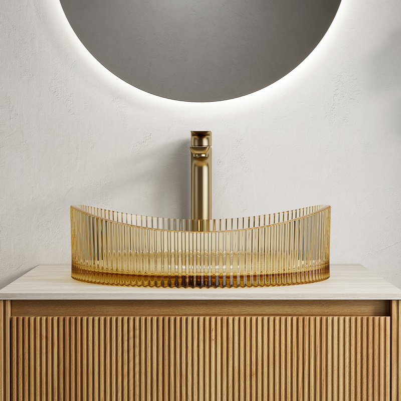 Lavabo de salle de bain vasque en verre doré 20 "de style Yuan Beach, bassin rayé de comptoir
