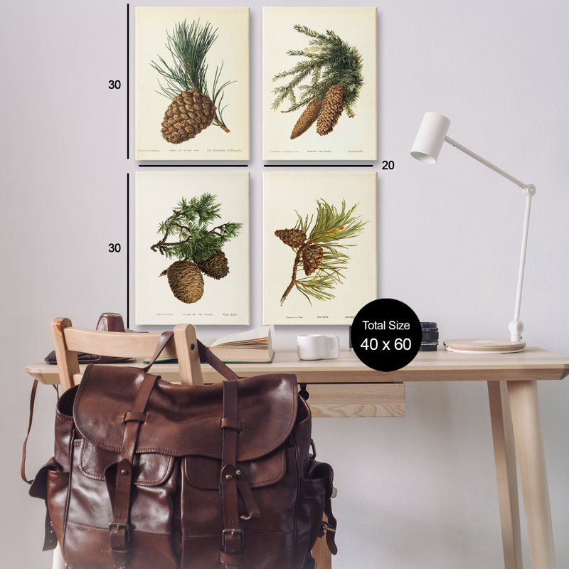  Ensemble de 4 toiles d'art Pinecone, H 30 po x l 20 po