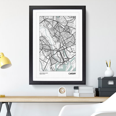 Map Cardiff UK - Picture Frame Graphic Art