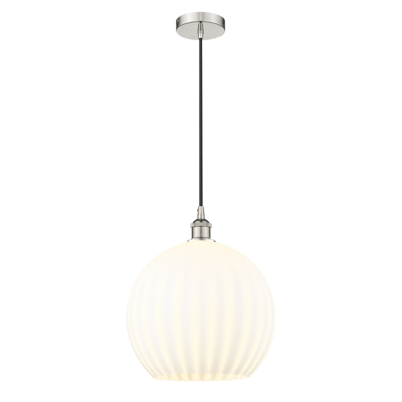 Mini-luminaire suspendu vénitien blanc 1 lumière Edison - 616-G1217, H 16,63 po x l 13,75 po x P 13,75 po, Nickel poli