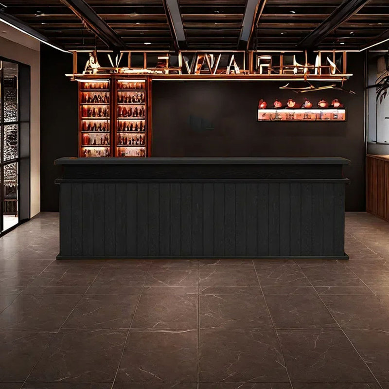 Bar Counter with Wine Storage & Cabinet, Reception Bar Table for Home & Commercial Use, Black