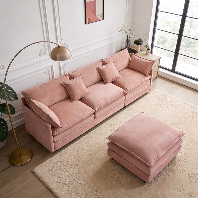 Canapé modulaire de 105 po en tissu chenille rembourré, Rose