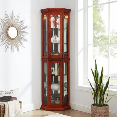 Vitrine de coin avec lumières, tablettes réglables en verre trempé, dos en miroir, vitrine (ampoule E26 non incluse)
