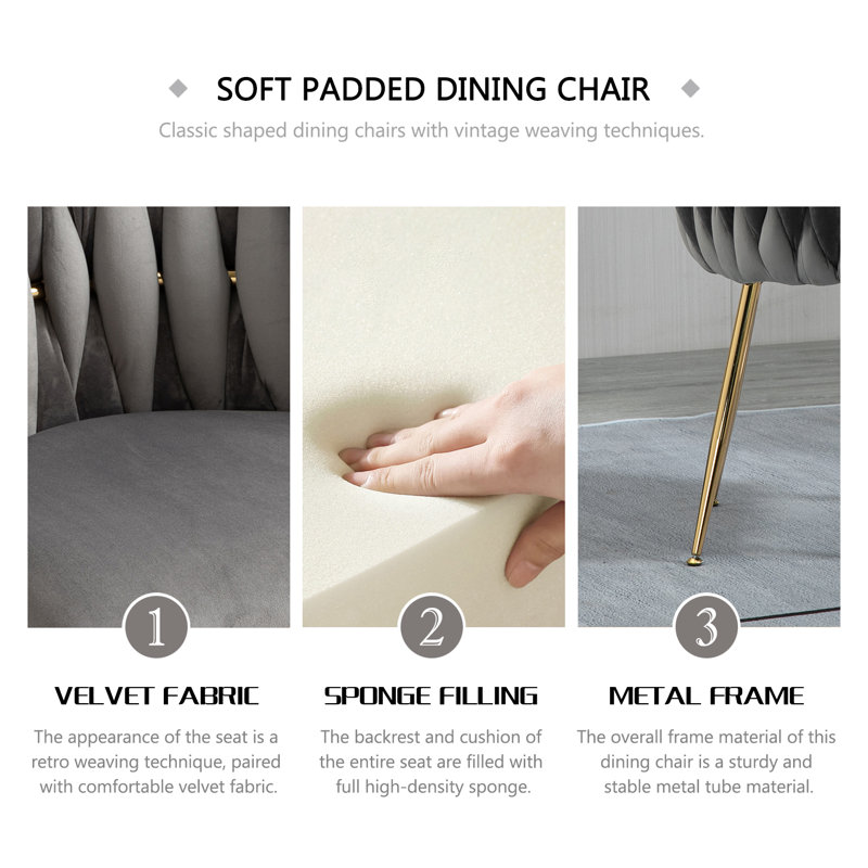 Evanni Velvet Upholstered Metal Side Chair, Gray, 2