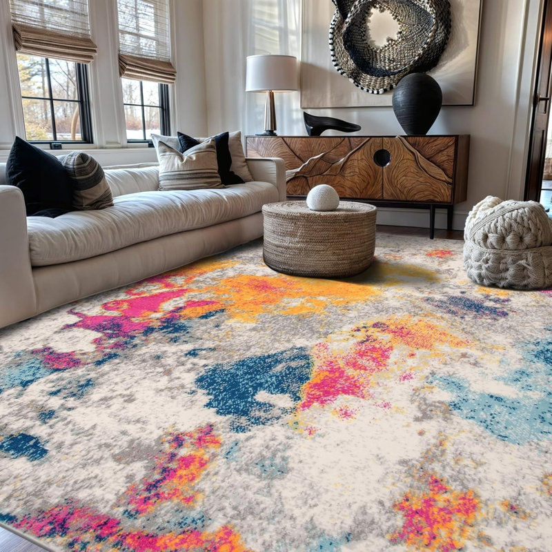 Multicolor Abstract Splash 5' x 7' Rug for Office Hallway
