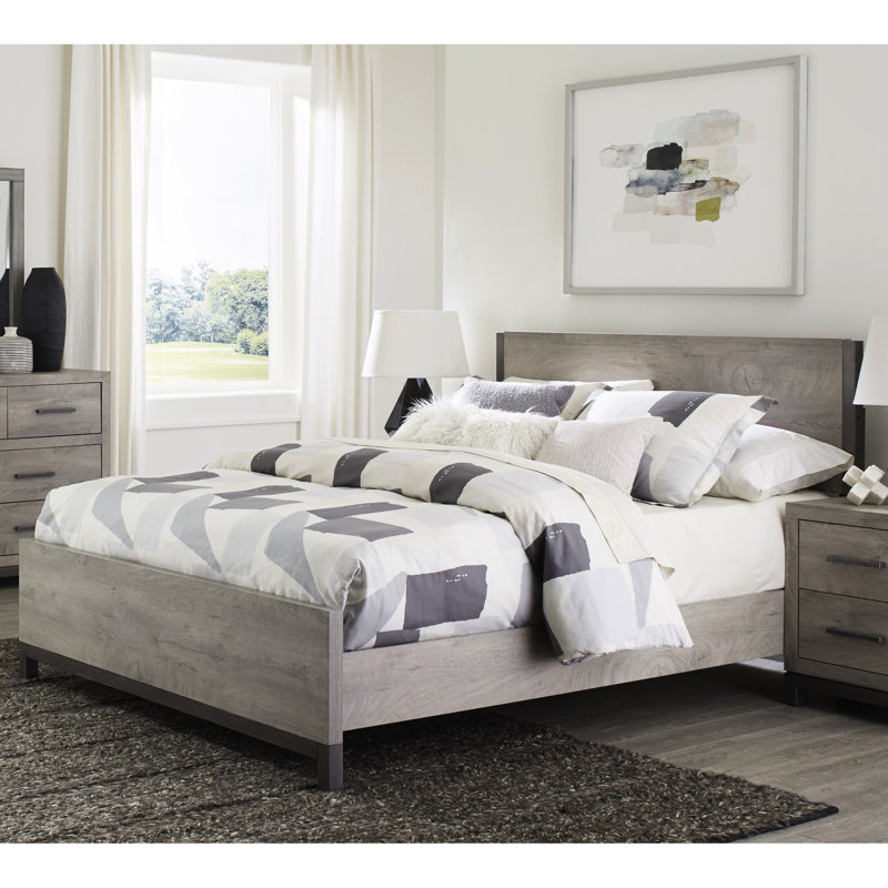 Lit double moderne en bois gris pour endommager les meubles de la base d'ingénierie