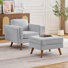 Mid-Century Modern 2-Piece Living Room Sofa Set, Includes Ottoman & Armchair, Tapered Wood Legs