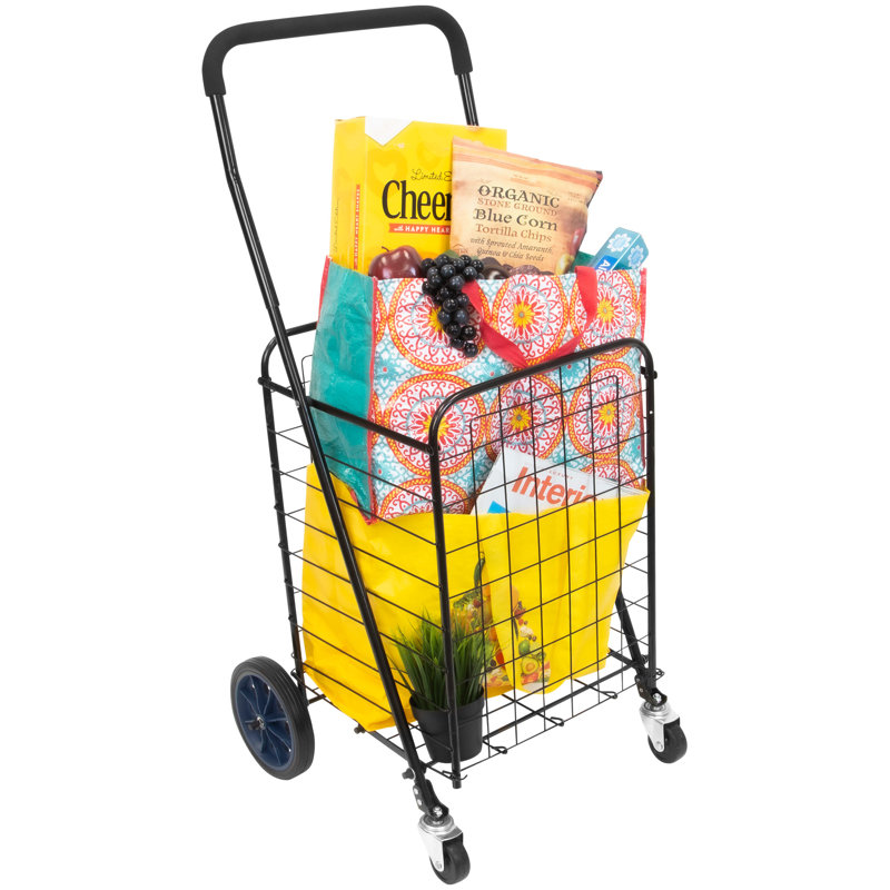 Black Metal Foldable Utility Cart with Swivel Wheels