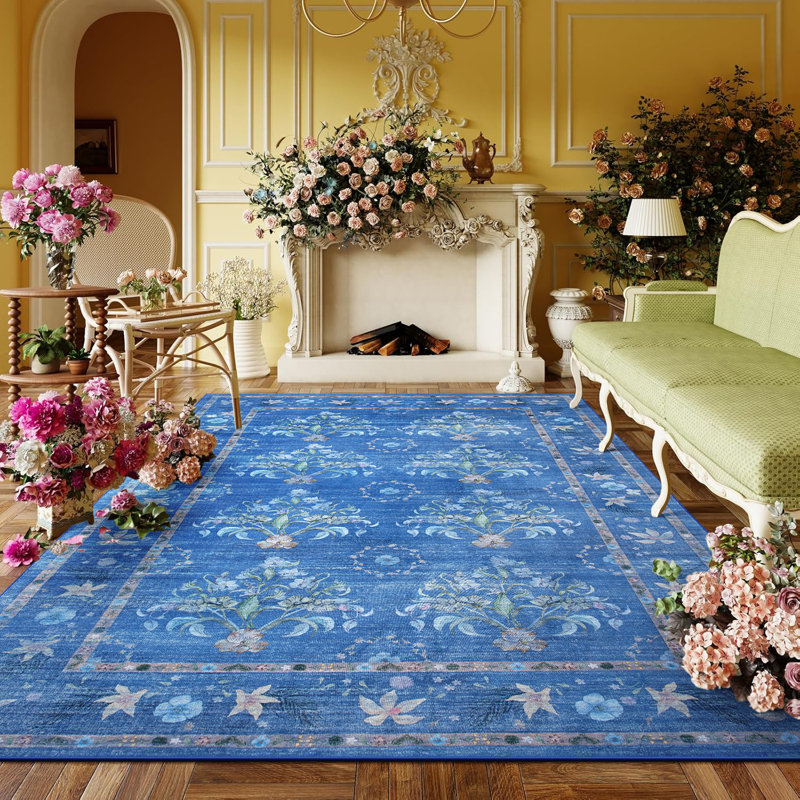 Straub Large Floral Rugs Living Room Rug Washable Bedroom Rug Non-Slip Colorful Vintage Accent Floor Carpet For Home Decor