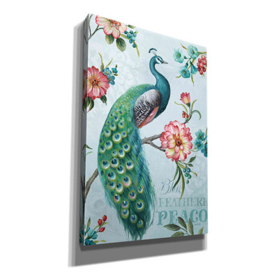 «Blue Feathered Peacock I» par Lisa Audit, art mural sur toile