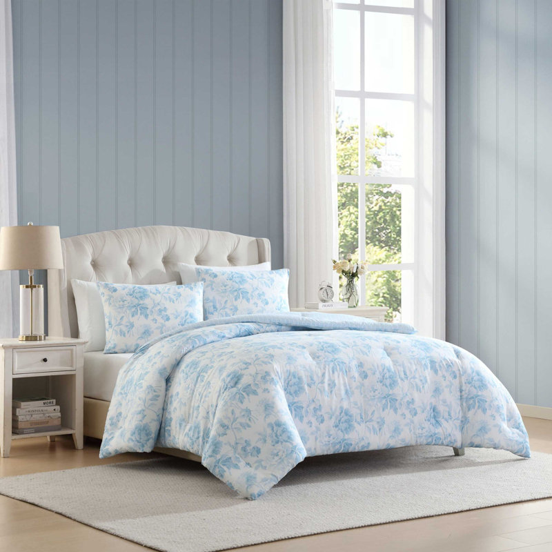 Felicity Laura Ashley Anja Textured Toile Blue Comforter Bonus Set, Twin Extra Long Comforter + 4 Additional Pieces, 5