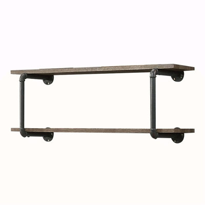 Étagère murale à 2 niveaux en chêne antique et gris sable