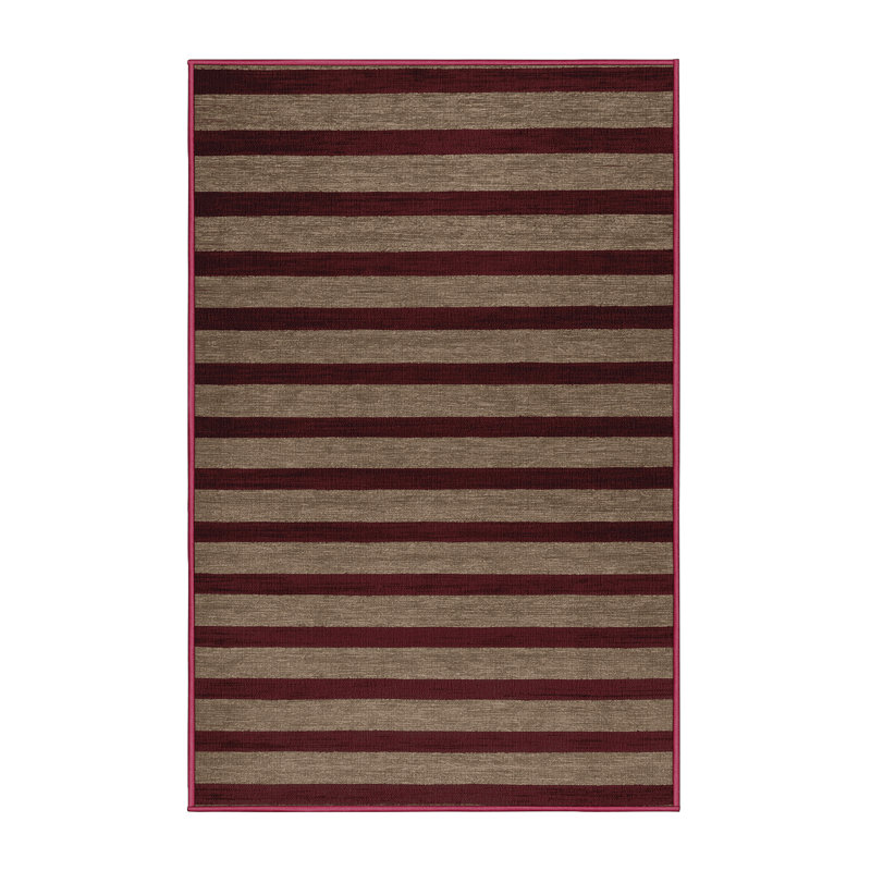 Tapis rouge à rayures horizontales lavable à la machine, Rectangle 5 pi x 7 pi