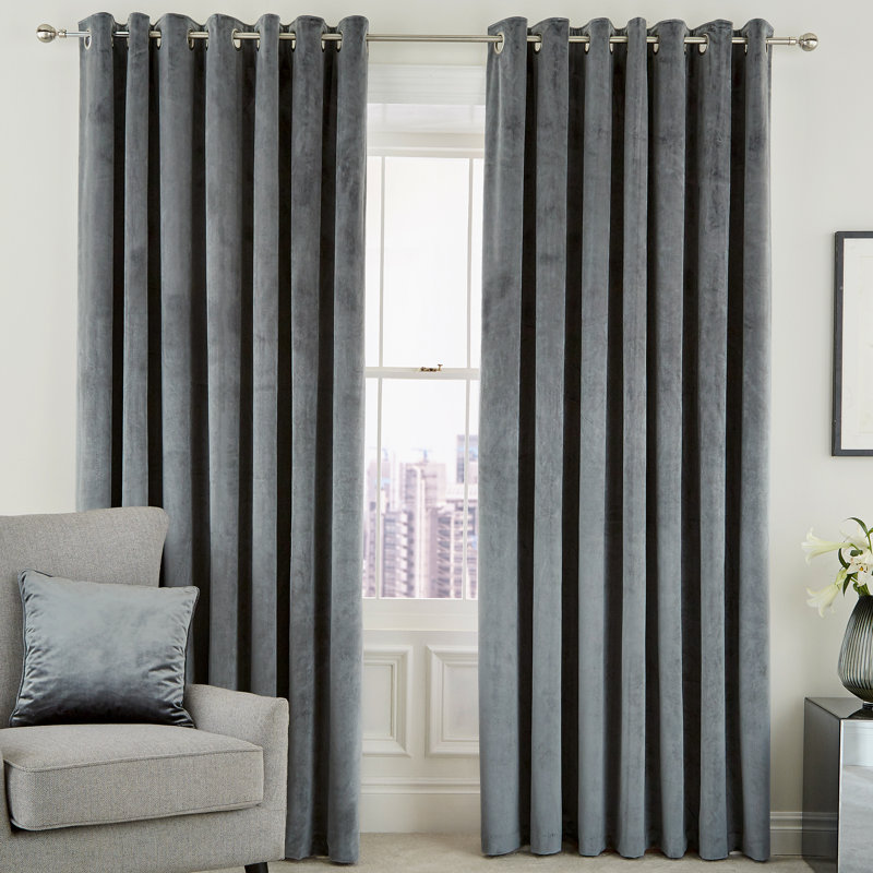 Escala Eyelet Room Darkening Curtains, Width 167 x Drop 183 cm, Steel