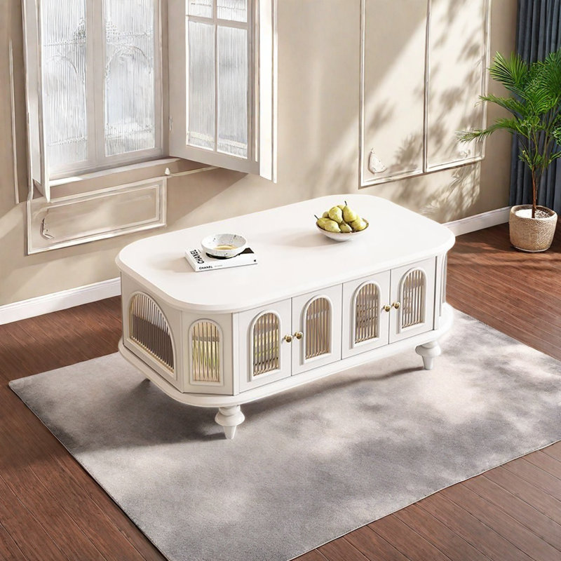 Simple and light luxury coffee table, Cream, 20.1" H x 47.2" L x 27.6" W