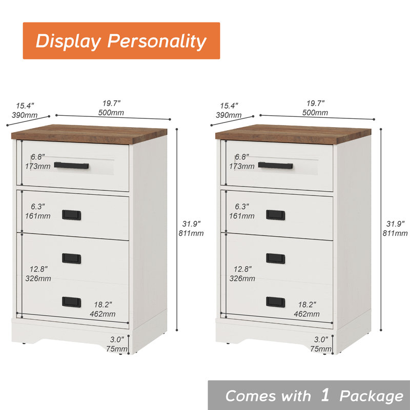 Ensemble de table de chevet 31,9 pouces Glenford, Blanc