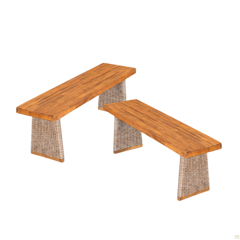 Outdoor Acacia Wood Bench(Set Of 2), Brown
