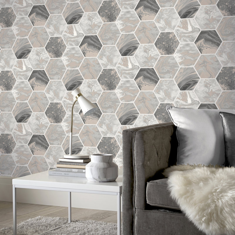 Marlon Charcoal Hexagon Tiles Wallpaper