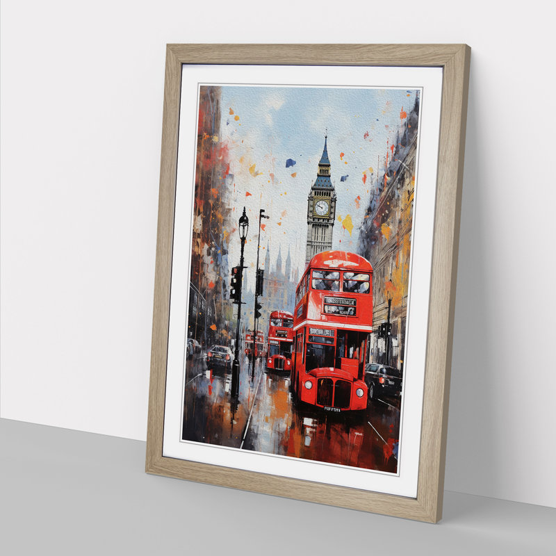 London Modern - Single Picture Frame Print on Wood, 34cm H x 25cm W x 2cm D, Oak