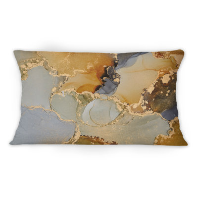 Brown And Black Luxury Abstract Fluid Art - Modern Printed Throw Pillow 12" x 20"