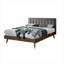 Lit plateforme de style Mid-Century profilé, grand, sans sommier, bois de noyer gris neutre