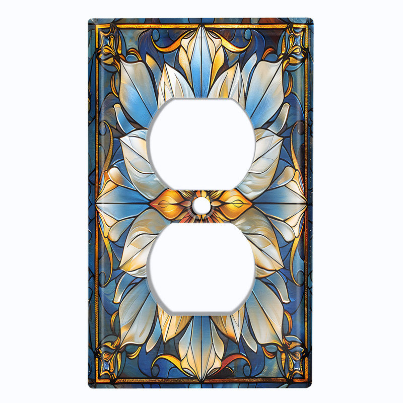 Couvercle de plaque d'interrupteur en métal; Bascule à 4 bandes US standard - vitrail imprimé fleur, # 4 Quad bascule