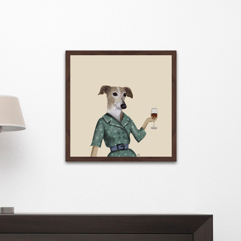 « lévrier wine snob », reproduction encadrée, H 12 po x l 12 po x P 1,5 po