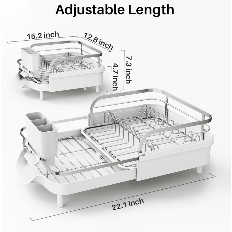Égouttoir à vaisselle extensible en acier inoxydable avec égouttoir et porte-ustensiles