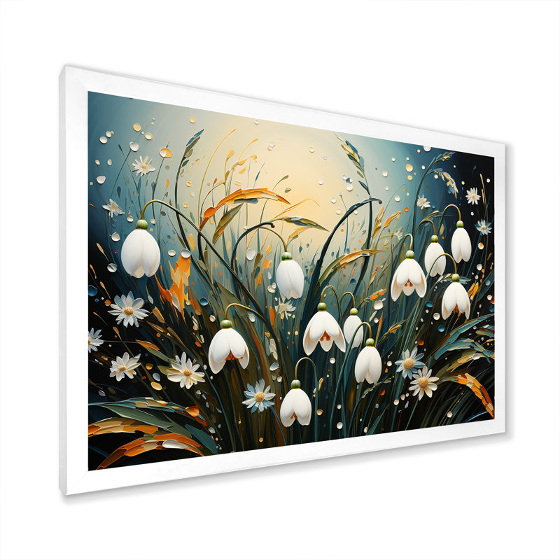 «Mountain Snowdrops Charm In Winter», reproduction sur toile, Cadre simple blanc, H 24 po x l 32 po x P 1 po