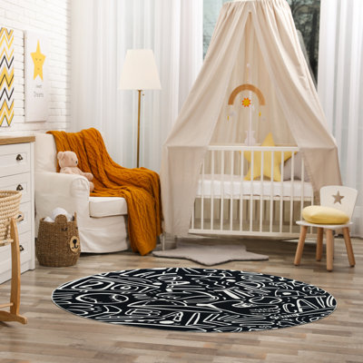 Sportsglyphs Black Baseball Area Rug