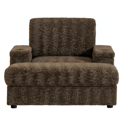 Upholstered Armchair with  Storage Ottoman and Armrests,Cup Holders