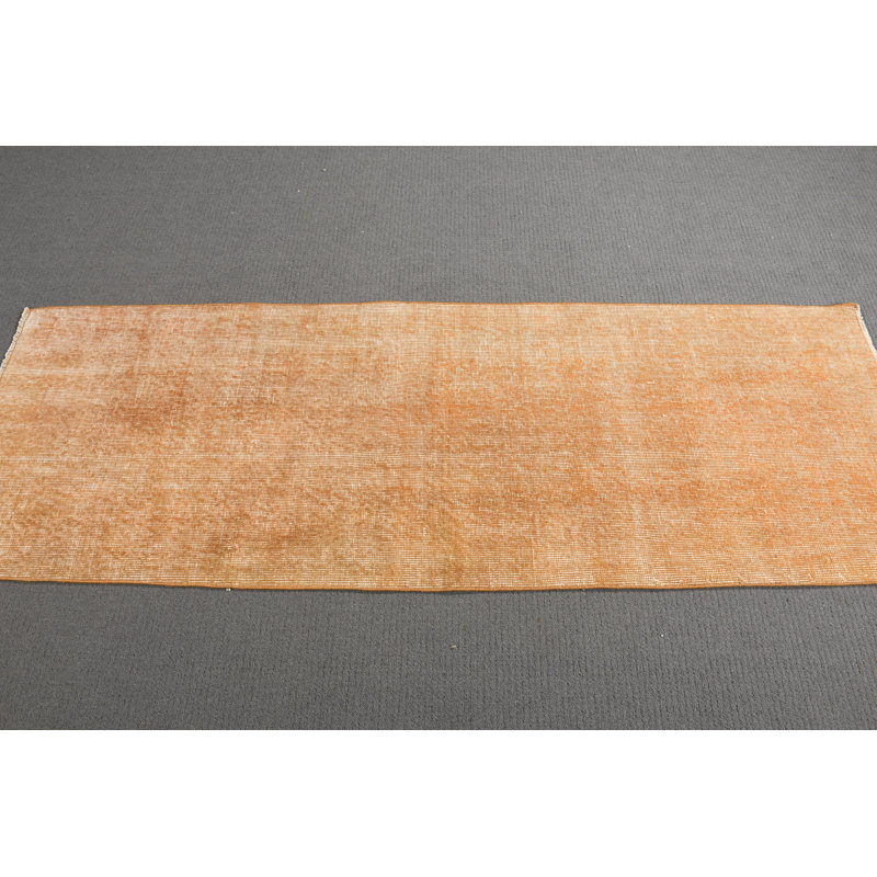 Tapis de couloir vintage turc en laine Anatolian Oushak orange vif pour le couloir et la cuisine