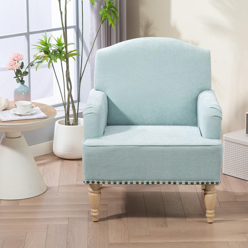 Fauteuil d'appoint moderne vert sauge avec pieds en bois rétro - Fauteuil rembourré confortable pour le salon, la chambre à coucher ou le bureau, peut supporter 300 lb
