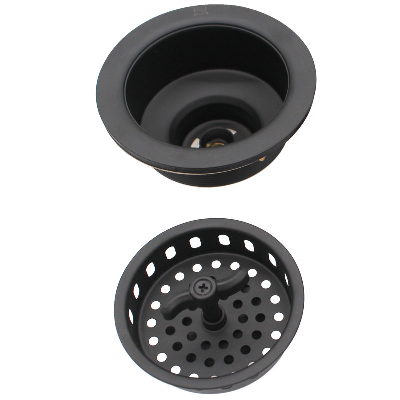 3-1/2" Wing Nut Twist Style Kitchen Sink Basket Strainer, Matte Black
