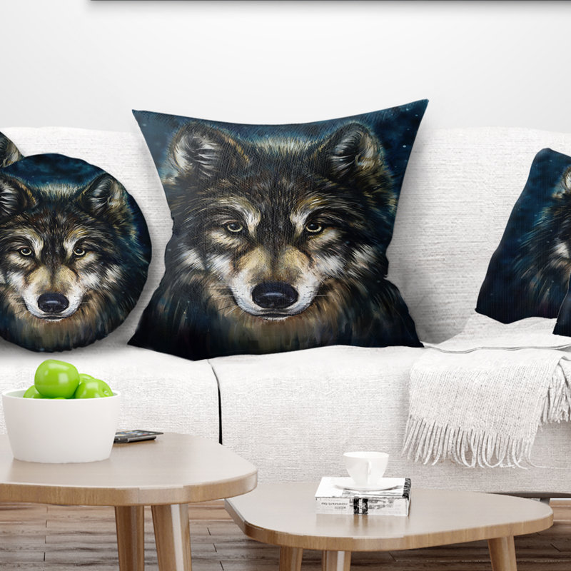 Coussin loup souriant, 18 po x 18 po, Coussin décoratif