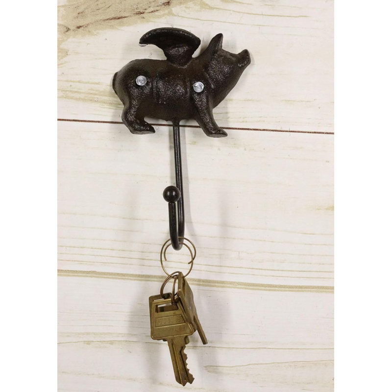 Set Of 2 Rustic Country Flying Angel Pig Wall Hooks Coat Towel Hanger