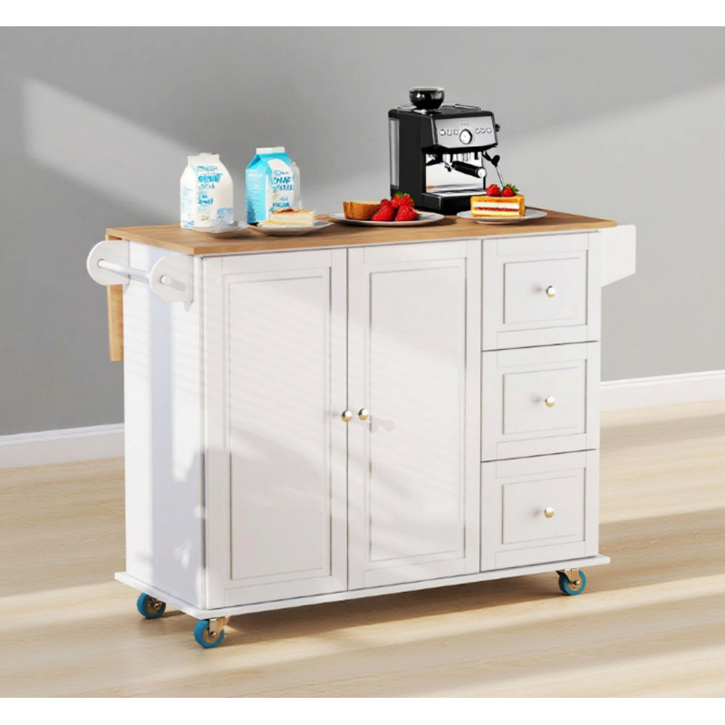 Îlot de cuisine, îlot de cuisine mobile avec 
Tiroirs de rangement, porte-serviettes et porte-épices