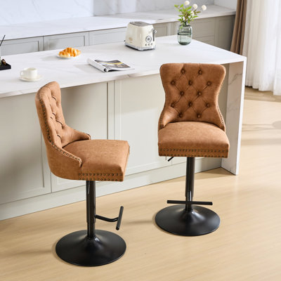 Confortable tabourets de bar en cuir PU orange - de 2 360 rotations, siège réglable de 25 à 33 pouces, résilience, jamais de difformité avec coussin pivotant pour la maison et le pub