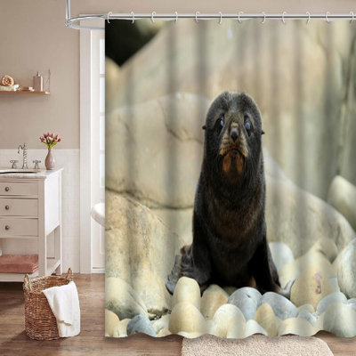 New Zealand Sea Lion Baby Animal Shower Curtain with 12 Hooks