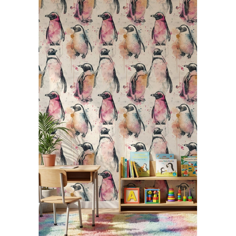 Pingouins décoratifs à l'aquarelle, Non tissé, non collé