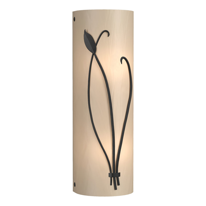 Leaf 2 - Light Flush Mounted Sconce, Black, White Art Glass, Left